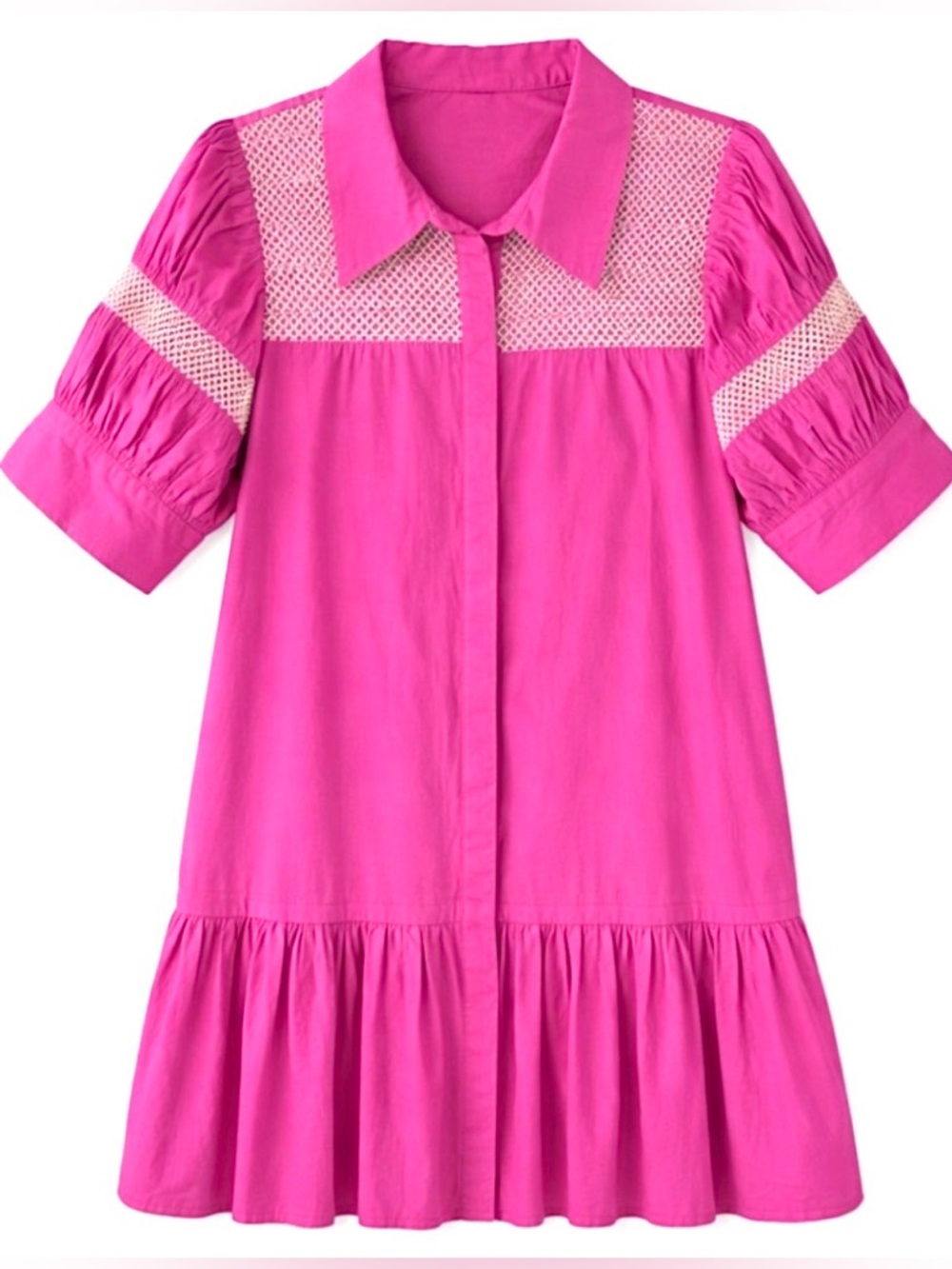 LaRoque Shirt Dress Pink Cotton Tiered Mini Lace Trim Size XL NWT Scout - Picture 2 of 9